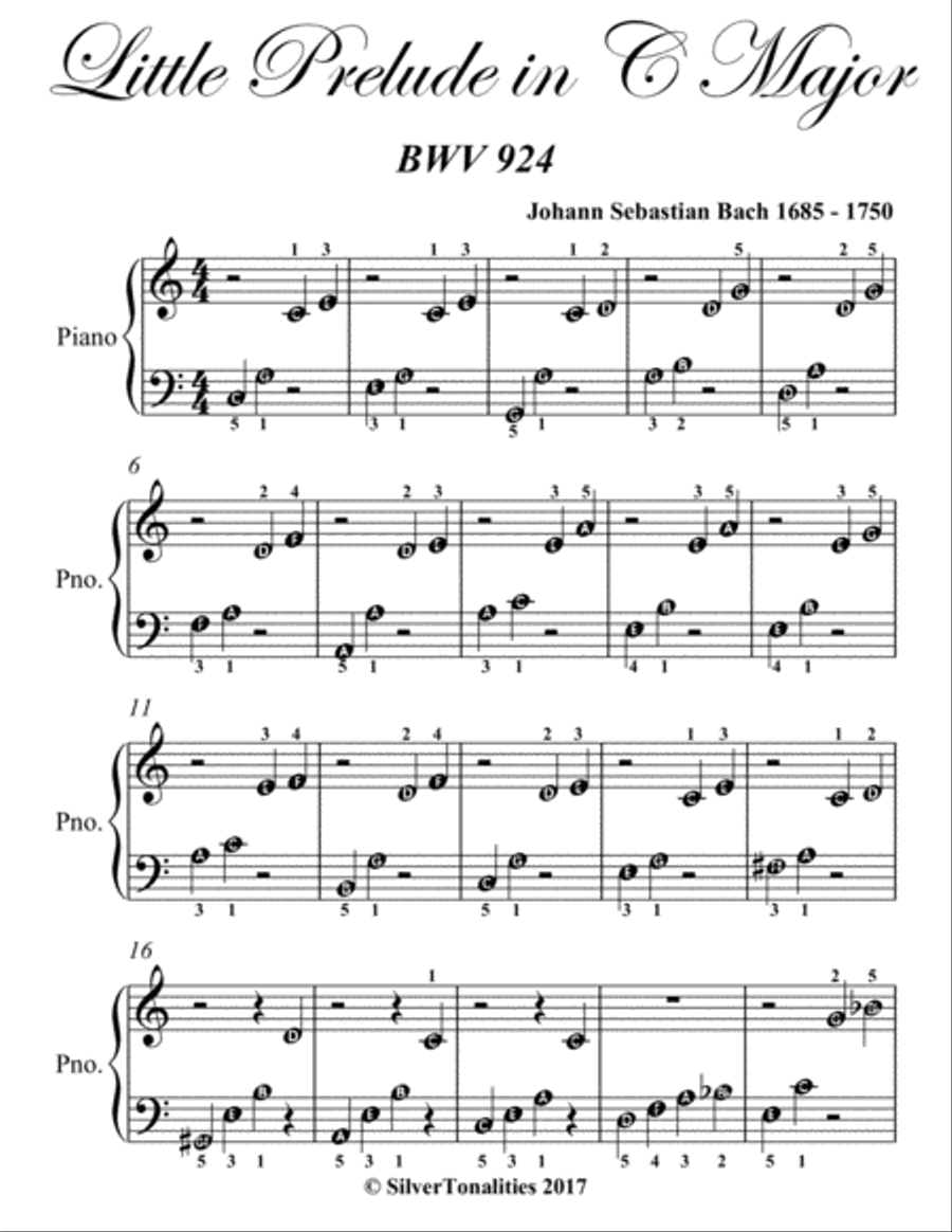 Little Prelude in C Major BWV 924 Beginner Piano Sheet Music Easy Piano scores gallery preview page 2