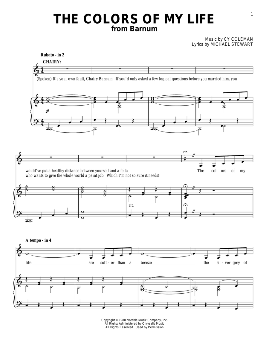 The Colors Of My Life by Cy Coleman Piano, Vocal - Digital Sheet Music