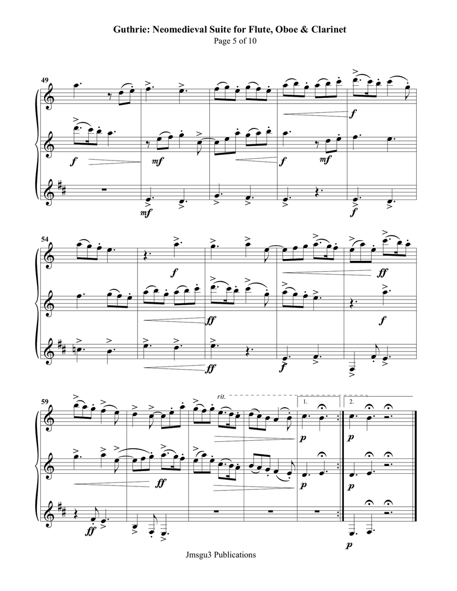 Guthrie: Neomedieval Suite for Flute, Oboe & Clarinet Woodwind Trio scores gallery preview page 5