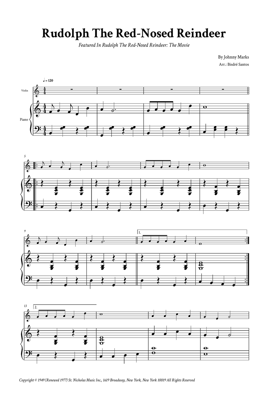 Rudolph The Red-Nosed Reindeer Violin Solo scores gallery preview page 2