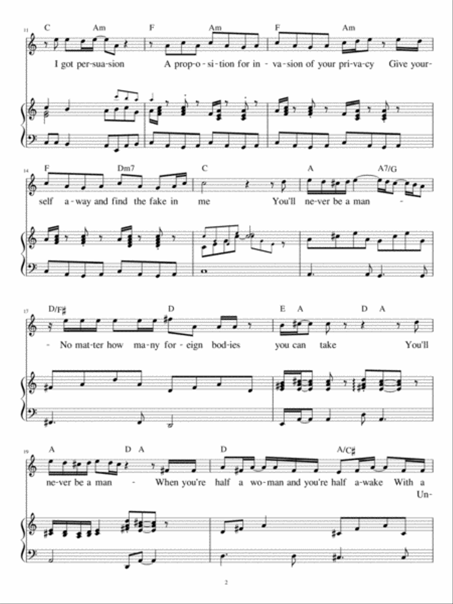 You'll Never Be A Man Piano, Vocal, Guitar scores gallery preview page 2