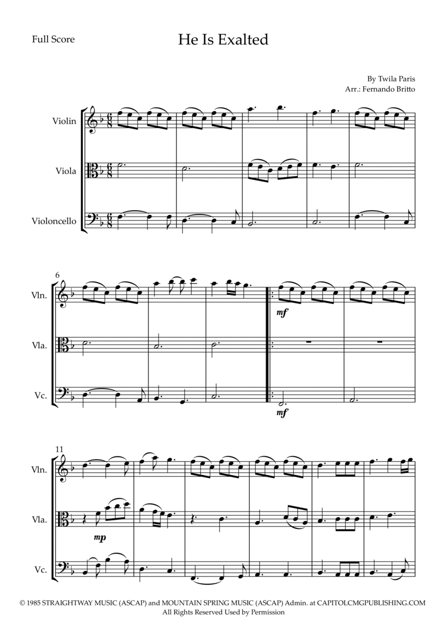 He Is Exalted He Is Exalted String Trio scores gallery preview page 1