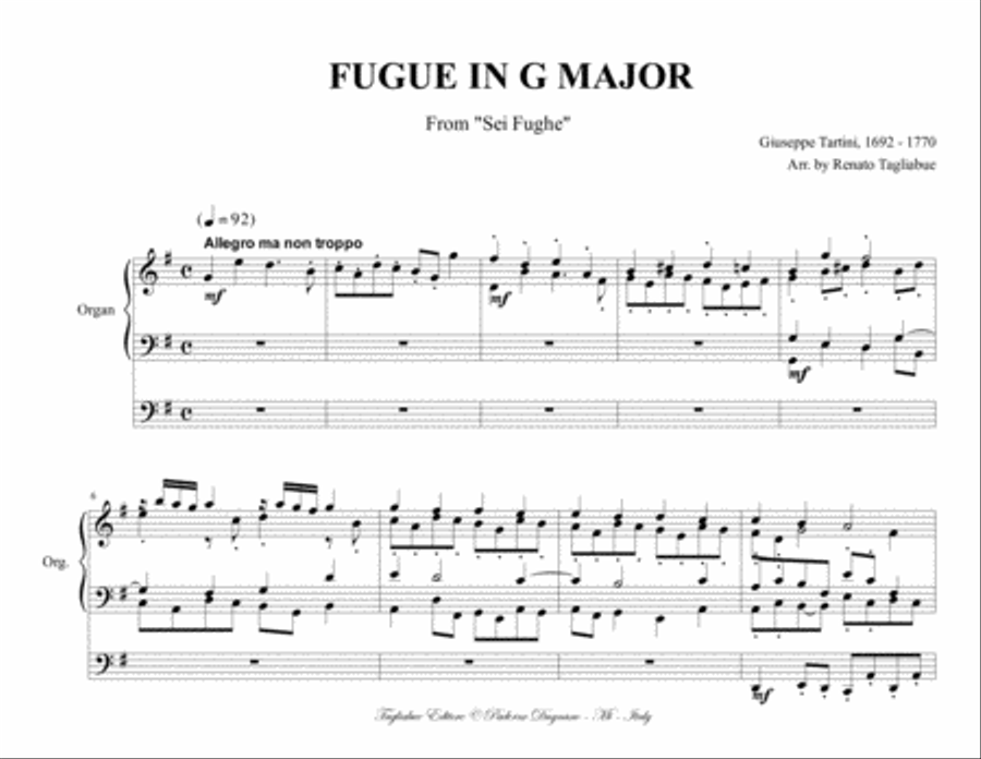 FUGUE IN G MAJOR - G. Tartini - Arr. for Organ 3 staff Organ Solo scores gallery preview page 2