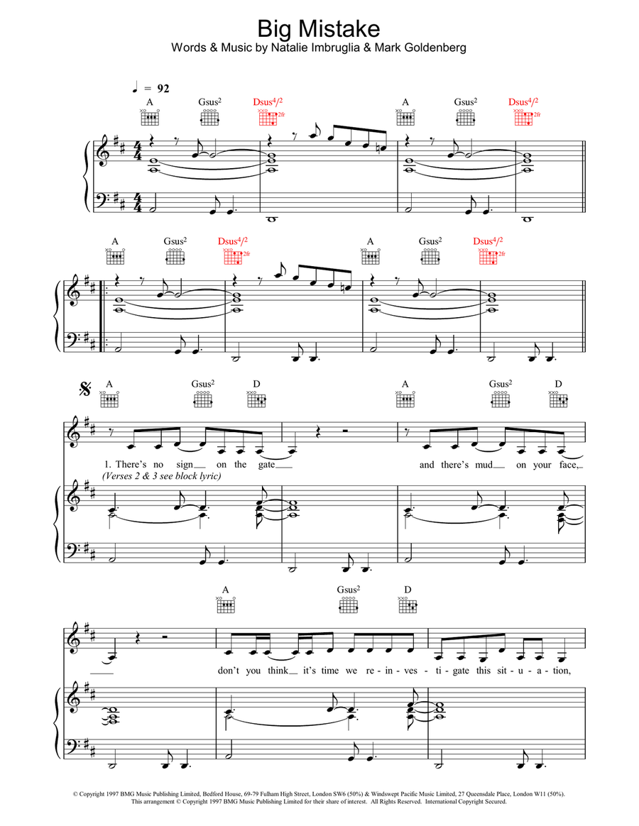 Big Mistake Big Mistake Piano, Vocal, Guitar scores gallery preview page 1