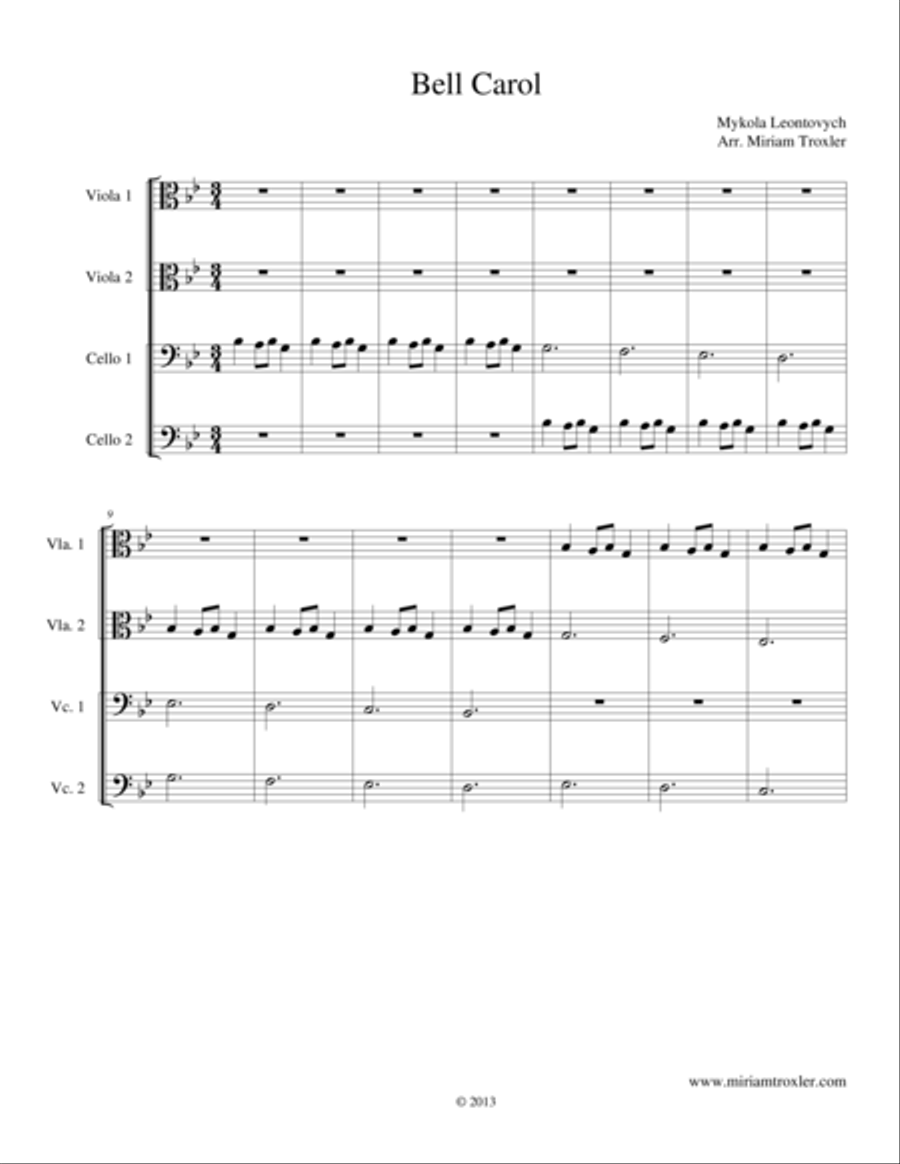 Bell Carol for Viola and Cello String Duet scores gallery preview page 1