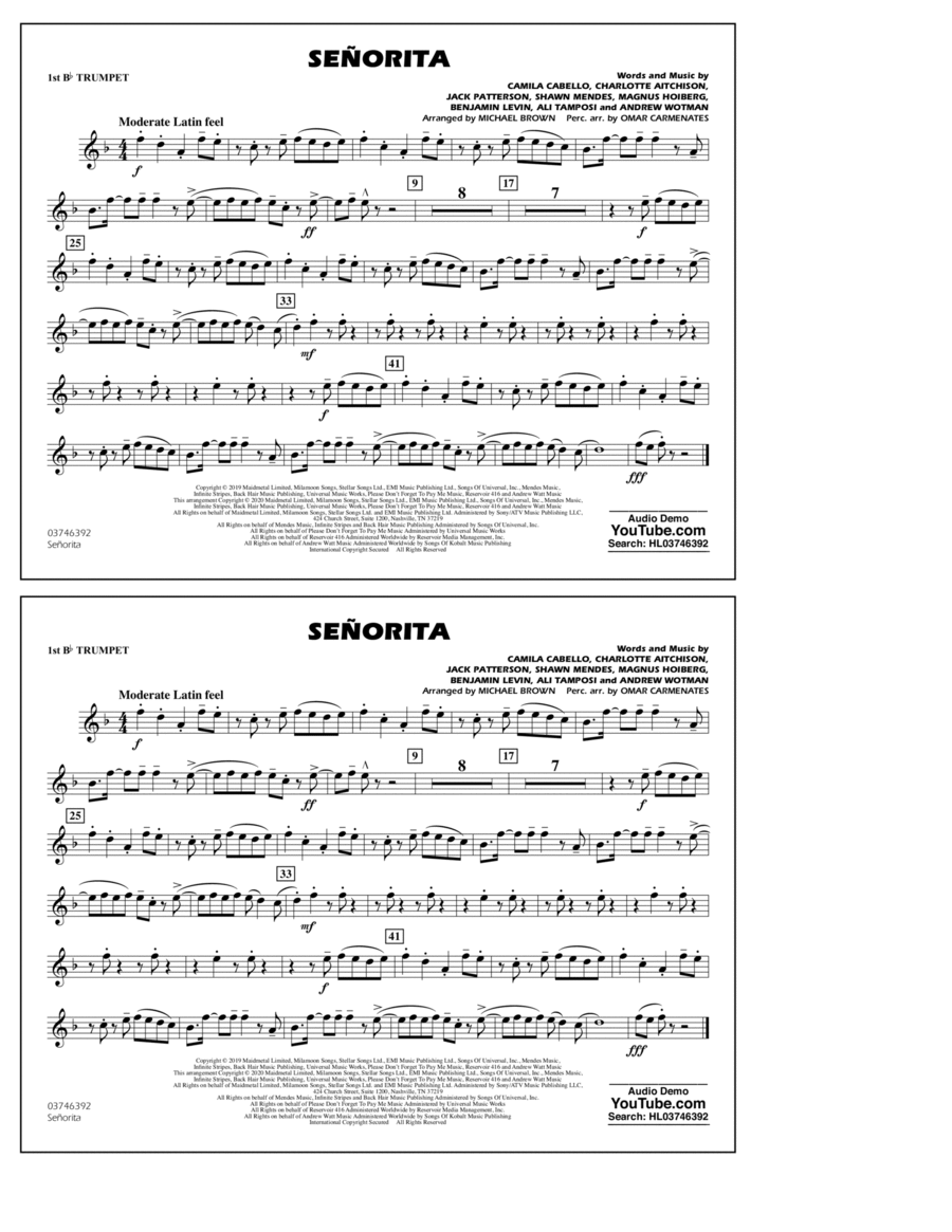 Se&#241;orita (arr. Carmenates and Brown) - 1st Bb Trumpet