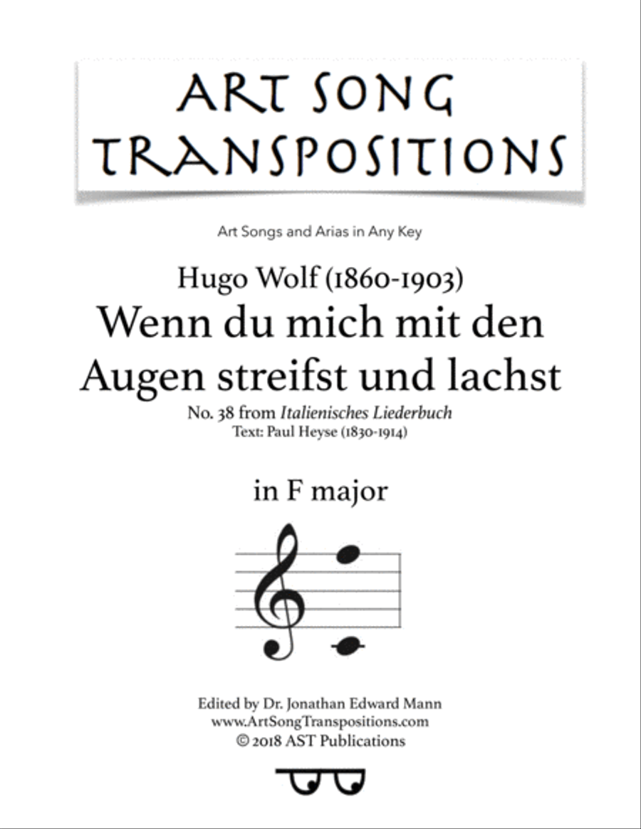 WOLF: Wenn du mich mit den Augen streifst und lachst (transposed to F major) Voice scores gallery preview page 1