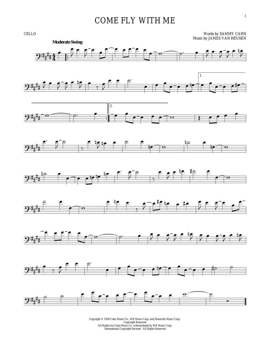 Come Fly With Me Come Fly With Me Cello Solo scores gallery preview page 1