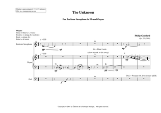 Book cover for The Unknown for baritone saxophone and organ
