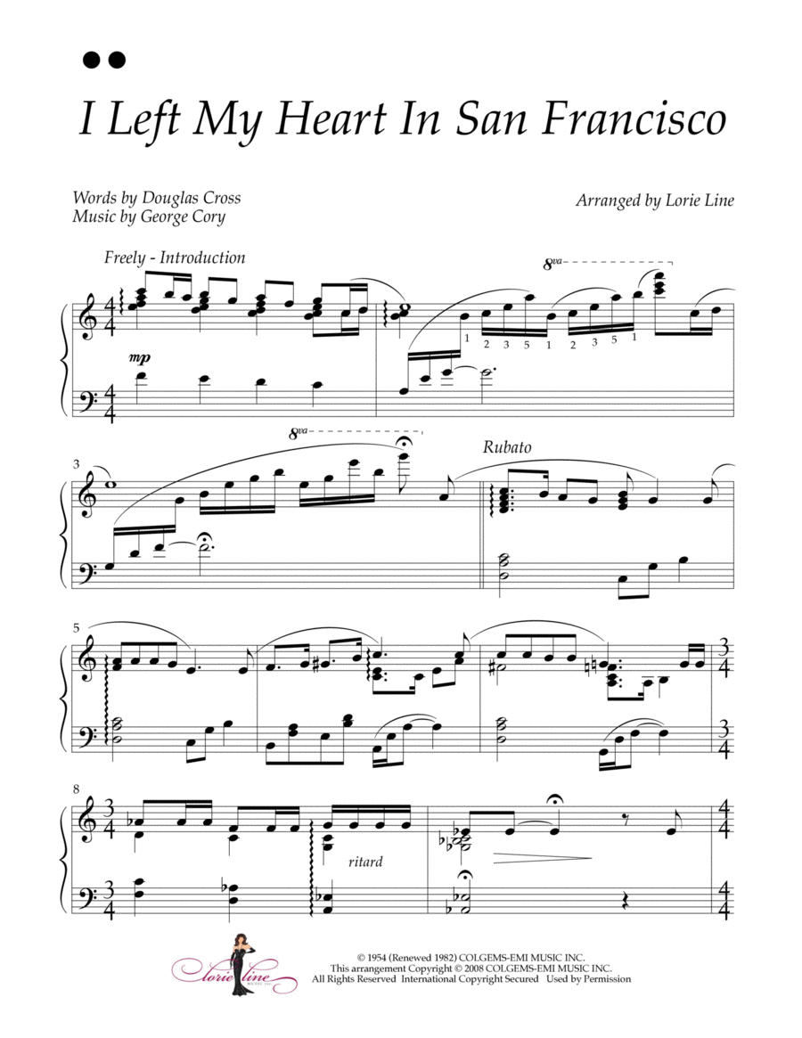 I Left My Heart In San Francisco Piano Solo scores gallery preview page 1