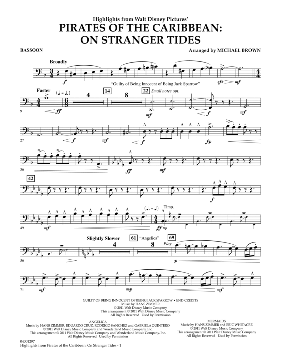 Highlights from Pirates Of The Caribbean: On Stranger Tides - Bassoon Concert Band scores gallery preview page 1