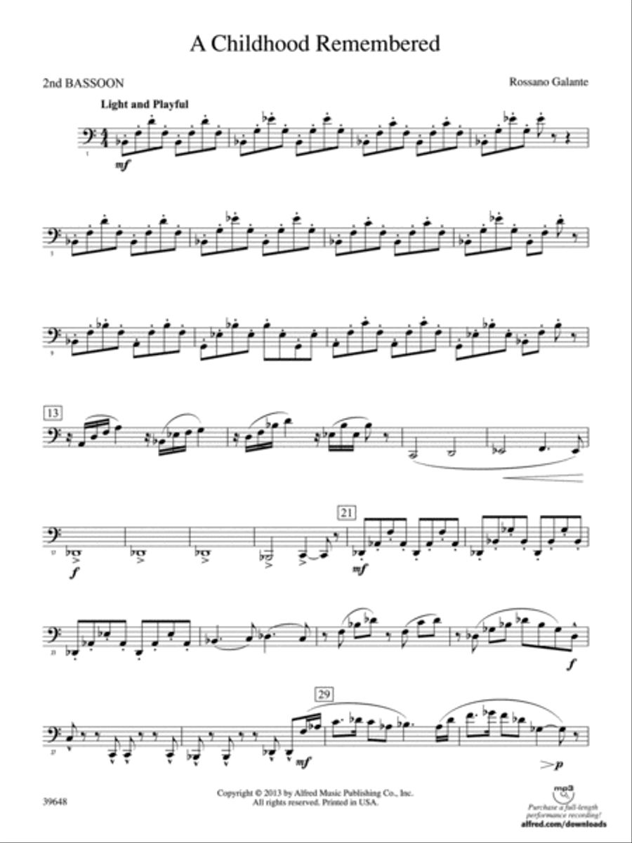 A Childhood Remembered: 2nd Bassoon Concert Band scores gallery preview page 1
