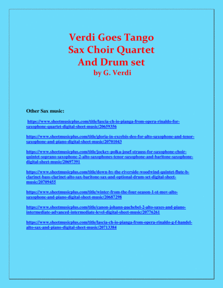 Verdi Goes Tango - G.Verdi - Soprano Sax, Alto Sax, Tenor Sax and Baritone Sax and Drum Set image number null