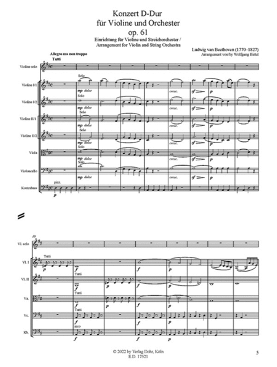 Konzert D-Dur op. 61 (für Violine und Streichorchester) String Orchestra scores gallery preview page 2