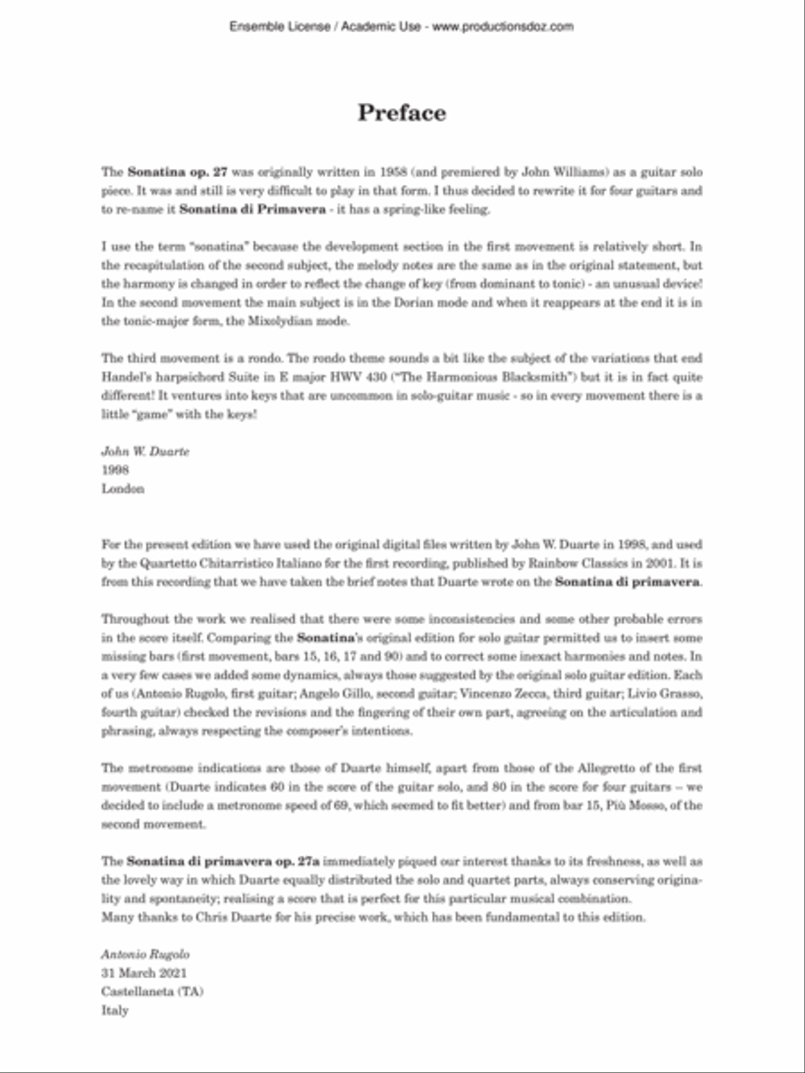 Sonatina di Primavera, Op. 27a Guitar Ensemble scores gallery preview page 2