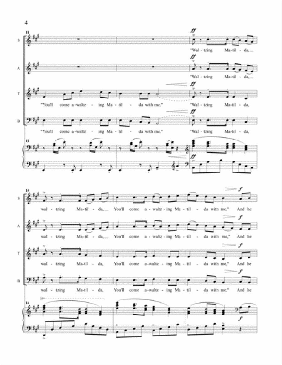 Waltzing Matilda Waltzing Matilda 4-Part scores gallery preview page 4