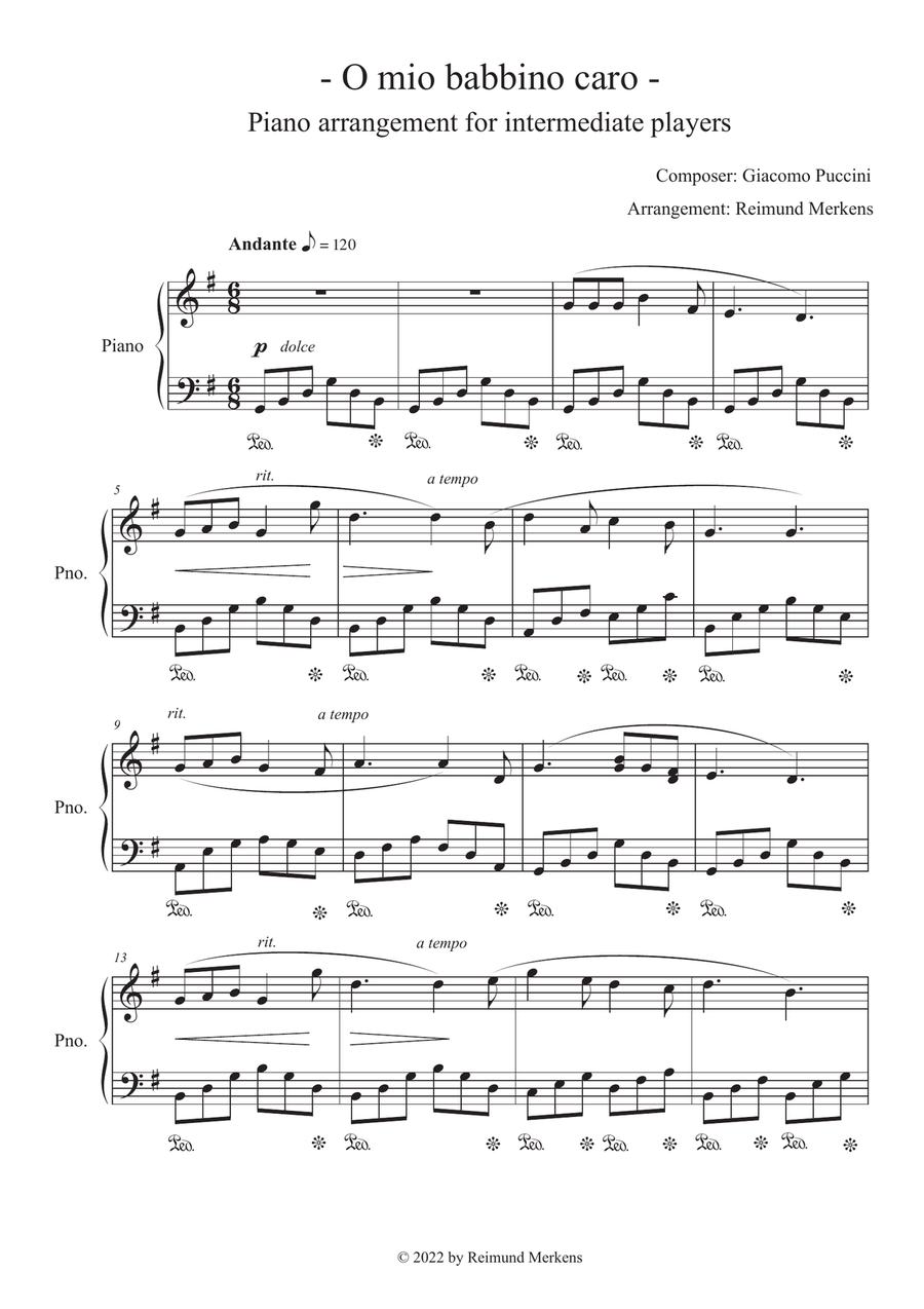 O mio babbino caro Piano Solo scores gallery preview page 1