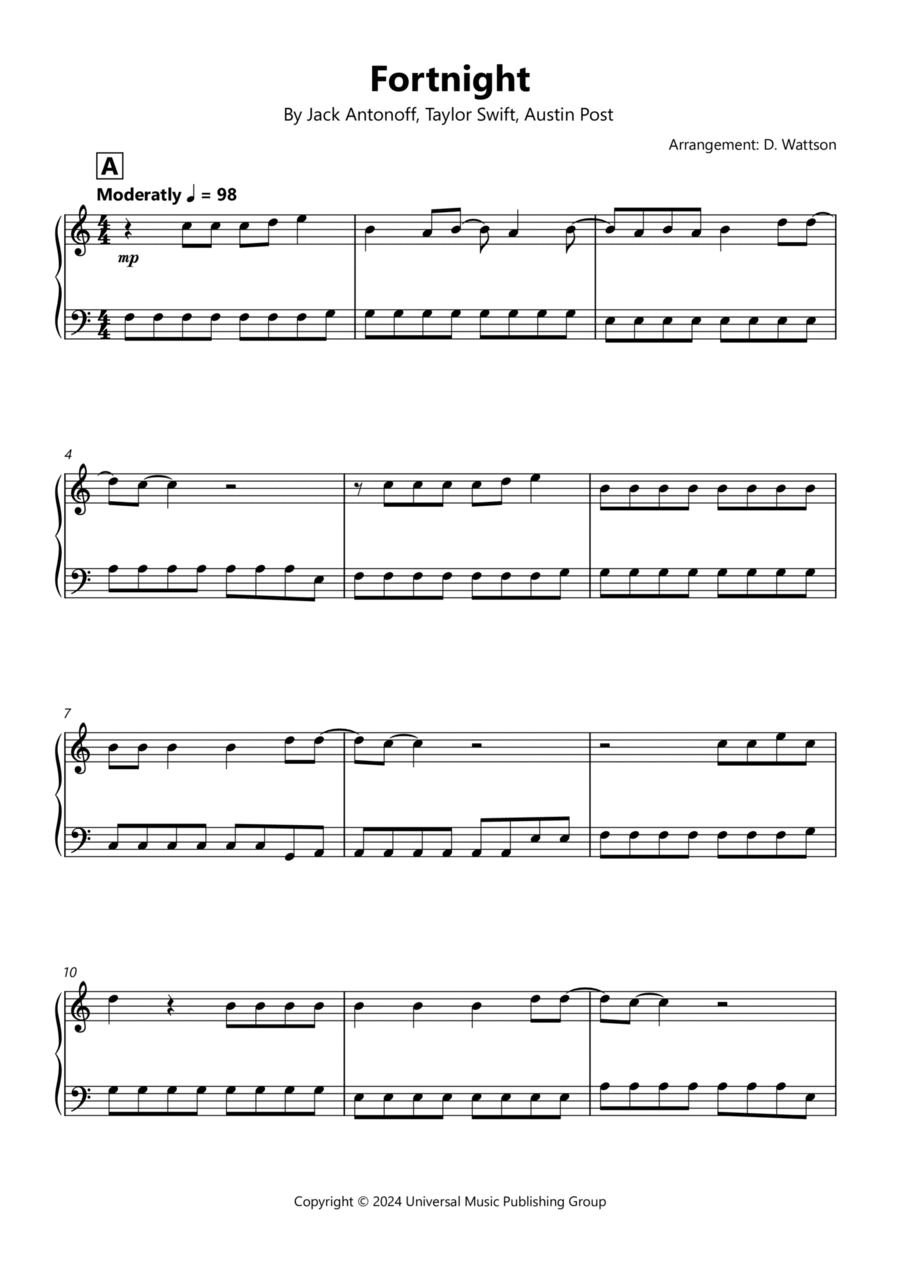 Fortnight Easy Piano scores gallery preview page 1