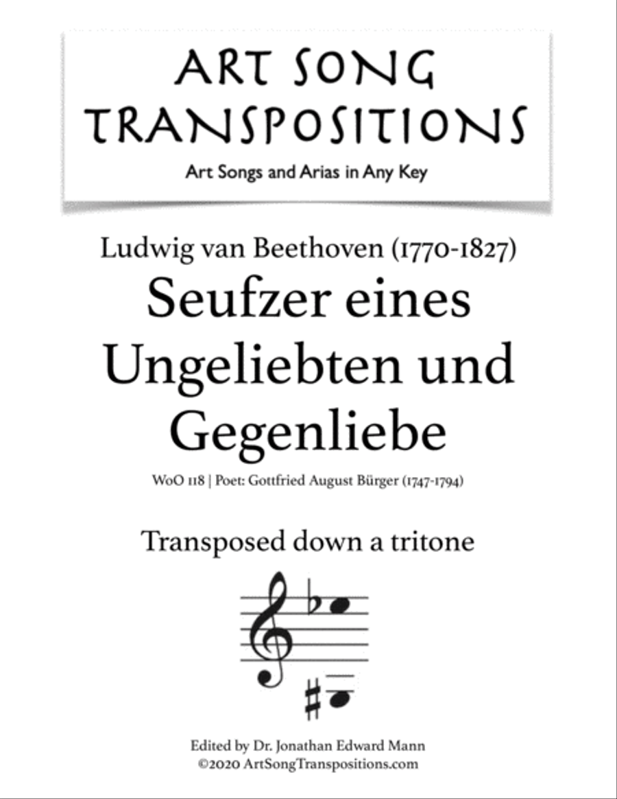 BEETHOVEN: Seufzer eines Ungeliebten und Gegenliebe, WoO 118 (transposed down a tritone) Voice scores gallery preview page 1