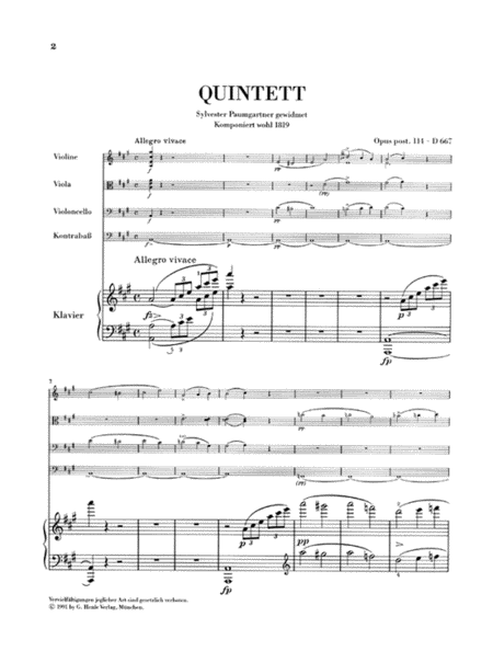 Quintet A Major Op. Posth. 114 D 667 “The Trout”