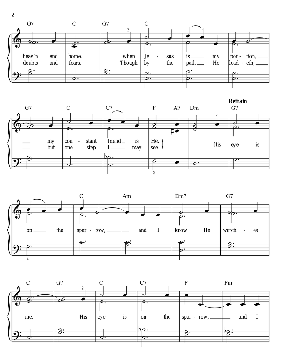 His Eye Is On The Sparrow Easy Piano scores gallery preview page 2