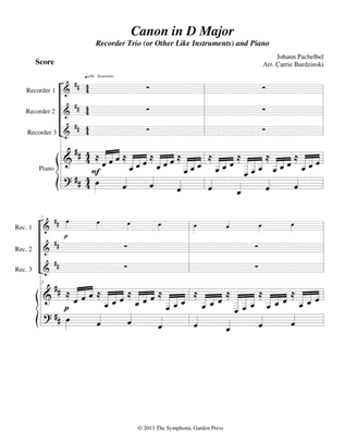 Pachelbel's Canon in D Major - flute, oboe, or recorder trio with piano