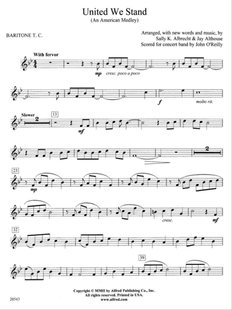 United We Stand (An American Medley): Baritone T.C. Concert Band scores gallery preview page 1