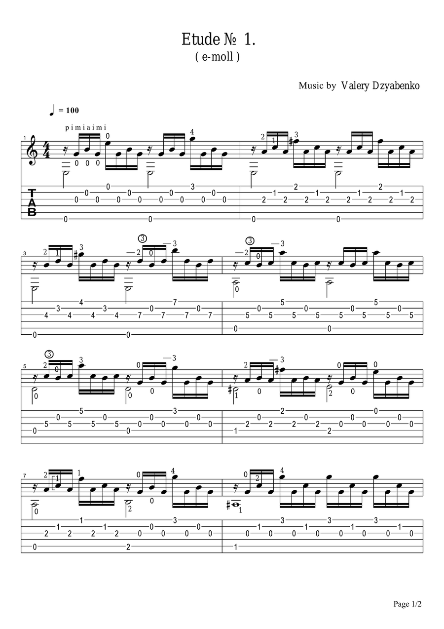 Etude № 1 ( e-moll ). Etude № 1 ( e-moll ). Electric Guitar scores gallery preview page 1