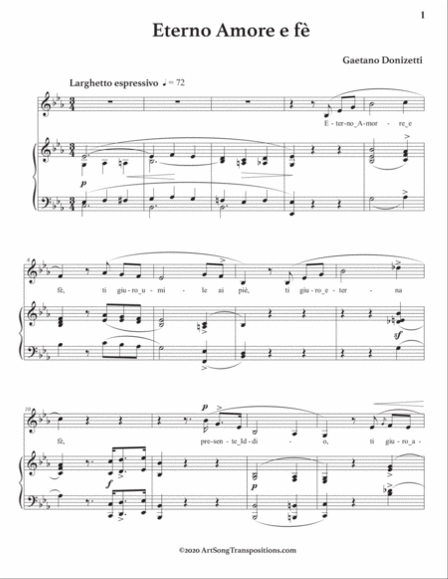 DONIZETTI: Eterno Amore e fè (transposed to E-flat major) Voice scores gallery preview page 2