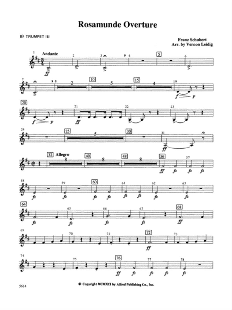 Rosamunde Overture, Opus 26: 3rd B-flat Trumpet Full Orchestra scores gallery preview page 1