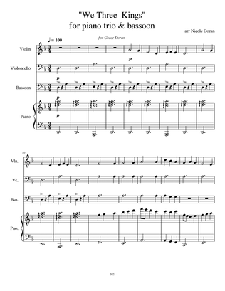We Three Kings for piano, violin, cello, bassoon (2nd cello)