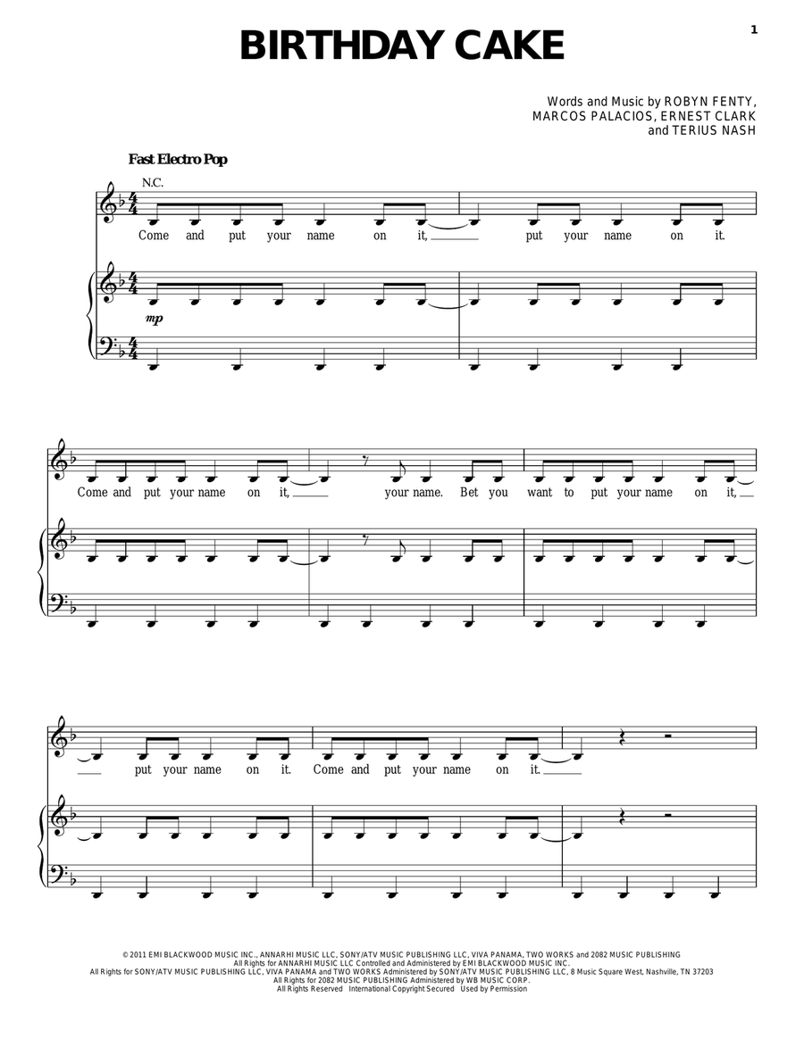 Birthday Cake Birthday Cake Piano, Vocal, Guitar scores gallery preview page 1