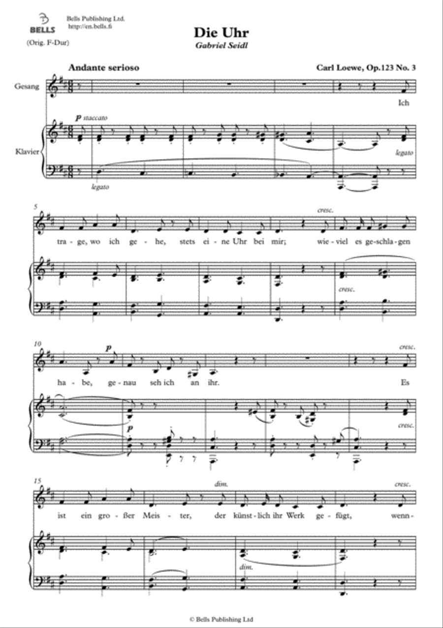Die Uhr, Op. 123 No. 3 (D Major) Voice Solo scores gallery preview page 1