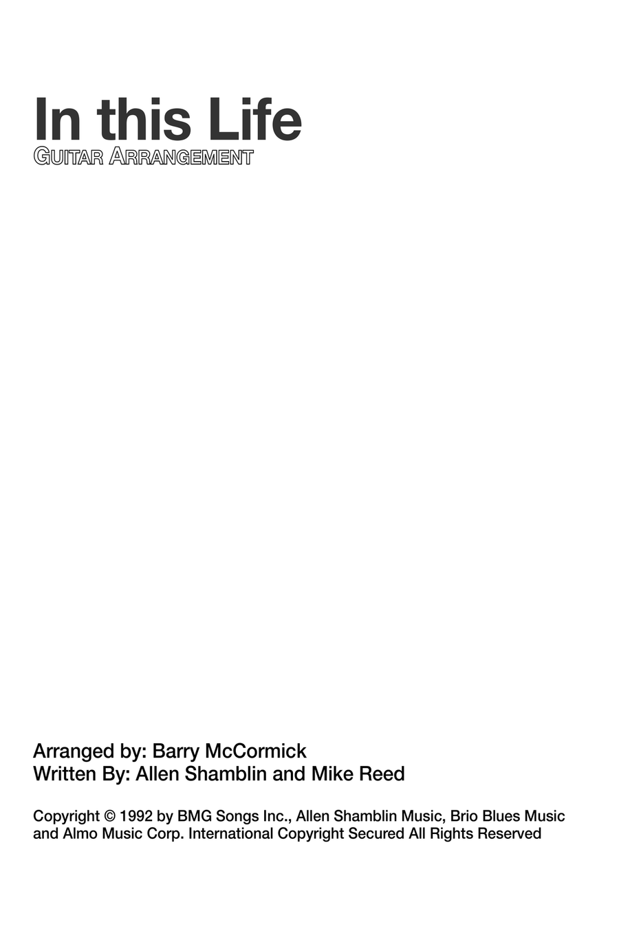 In This Life Guitar Tablature scores gallery preview page 1