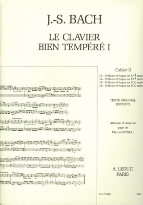 Book cover for Le Clavier Bien Tempere Vol.1d (piano Solo)