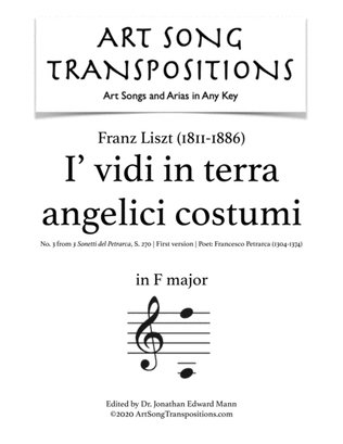 Book cover for LISZT: I' vidi in terra, S. 270 (first version, transposed to F major)