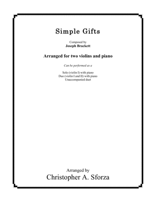 Simple Gifts, for two violins and piano
