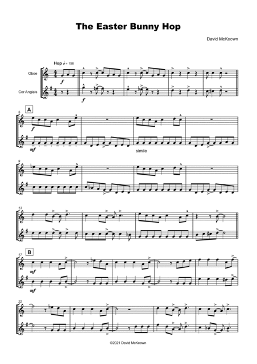 The Easter Bunny Hop, for Oboe and Cor Anglais (or English Horn) Duet Woodwind Duet scores gallery preview page 2