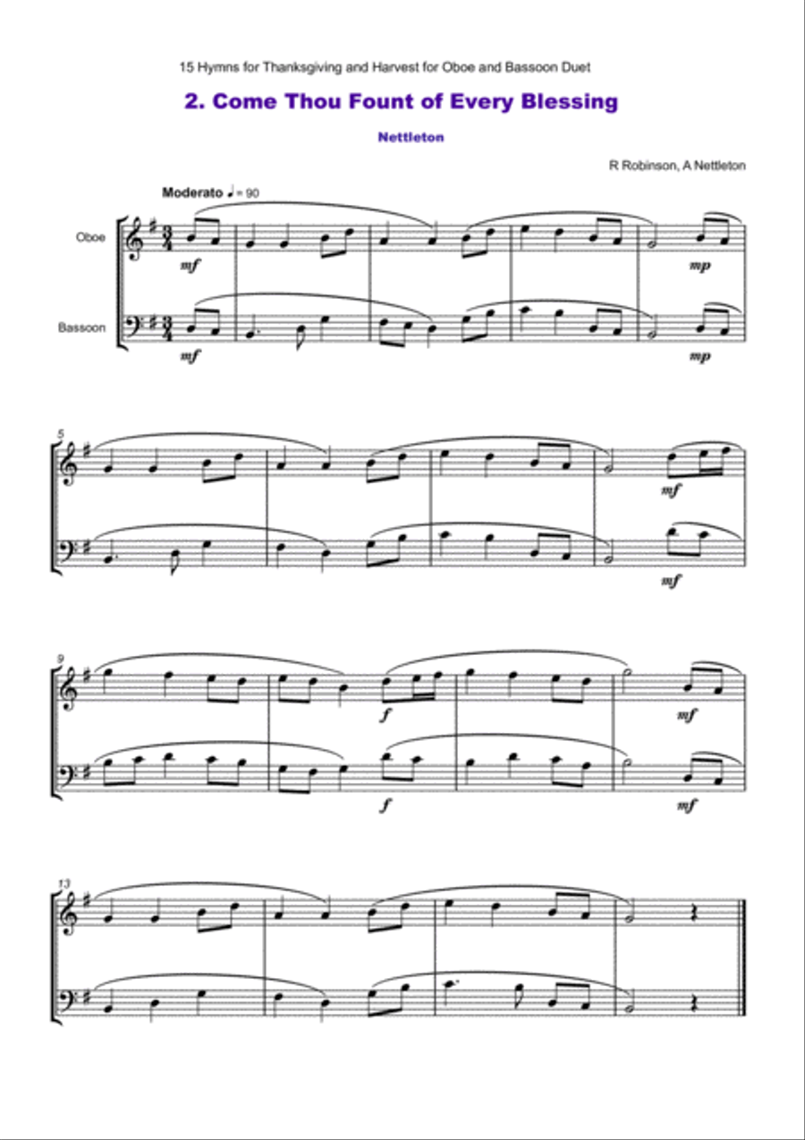 15 Favourite Hymns for Thanksgiving and Harvest for Oboe and Bassoon Duet Woodwind Duet scores gallery preview page 3