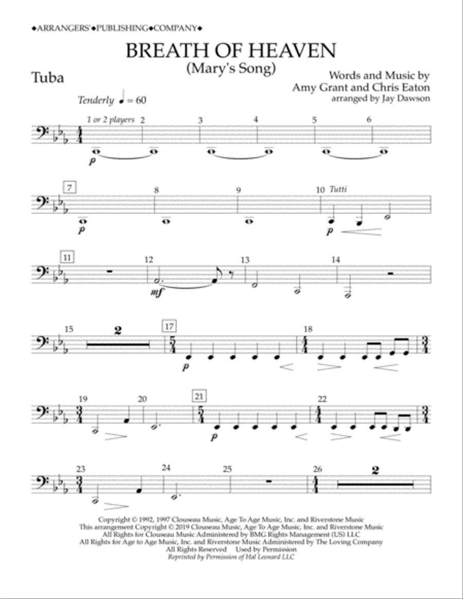 Breath of Heaven (Mary's Song) (arr. Jay Dawson) - Tuba Concert Band scores gallery preview page 1
