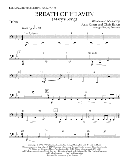 Breath of Heaven (Mary's Song) (arr. Jay Dawson) - Tuba