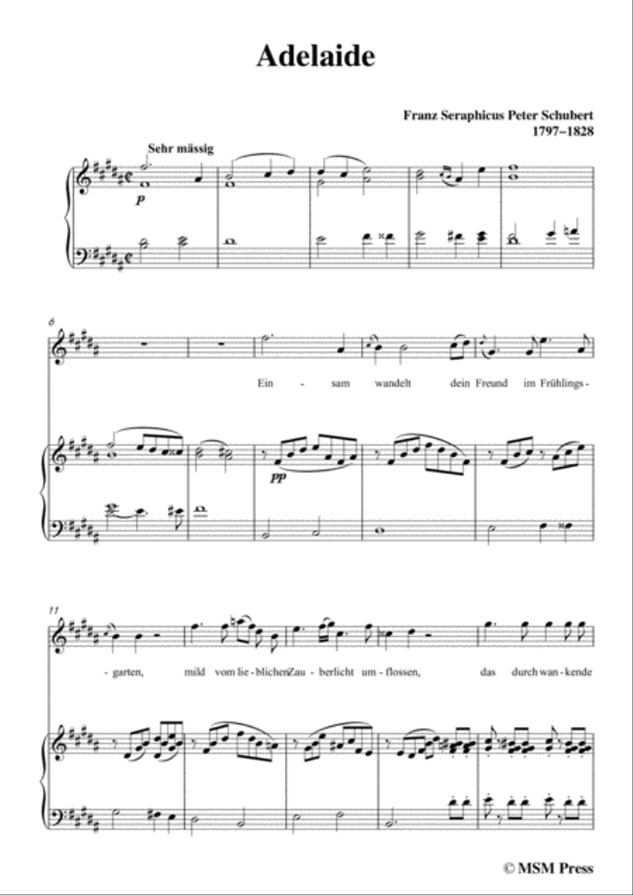Schubert-Adelaide,in B Major,for Voice and Piano Voice Solo scores gallery preview page 3