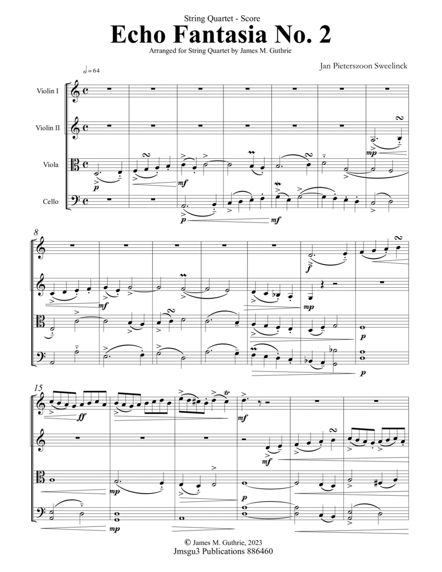 Sweelinck: Echo Fantasia No. 2 for String Quartet - Score Only image number null