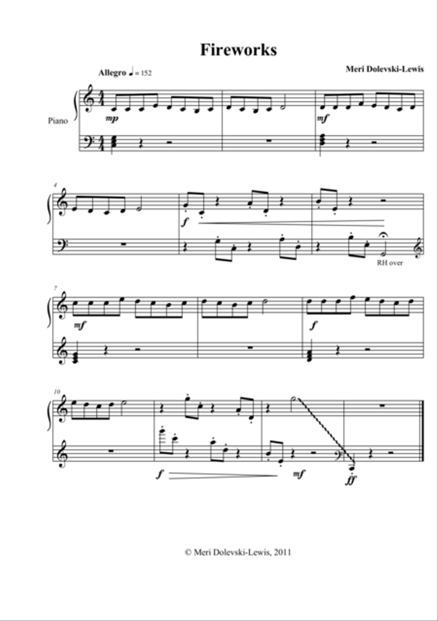 Fireworks Song Easy Piano scores gallery preview page 1