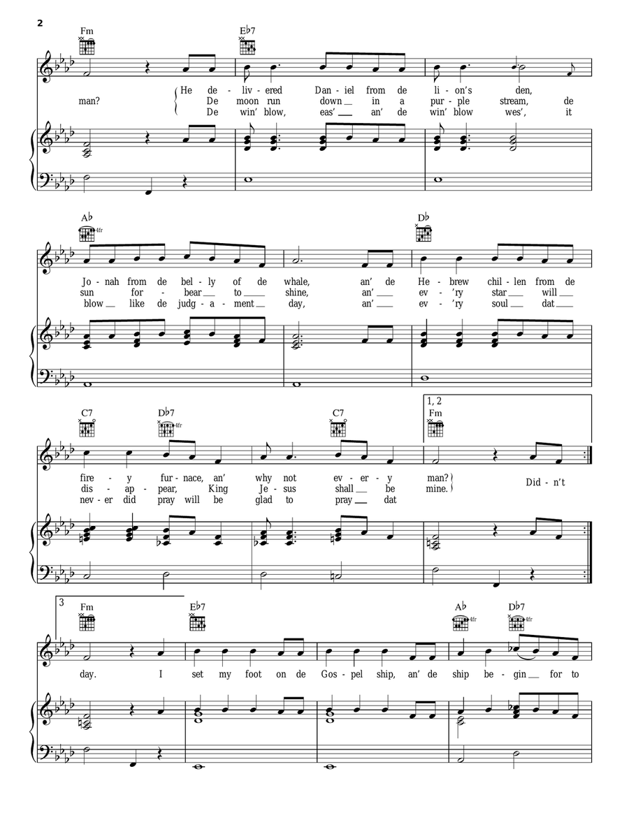 Didn't My Lord Deliver Daniel? Piano, Vocal, Guitar scores gallery preview page 2