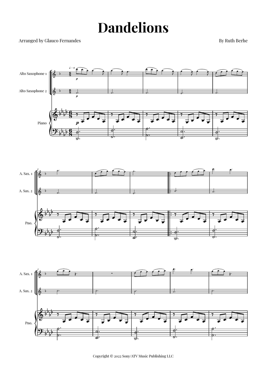 Dandelions Woodwind Duet scores gallery preview page 1