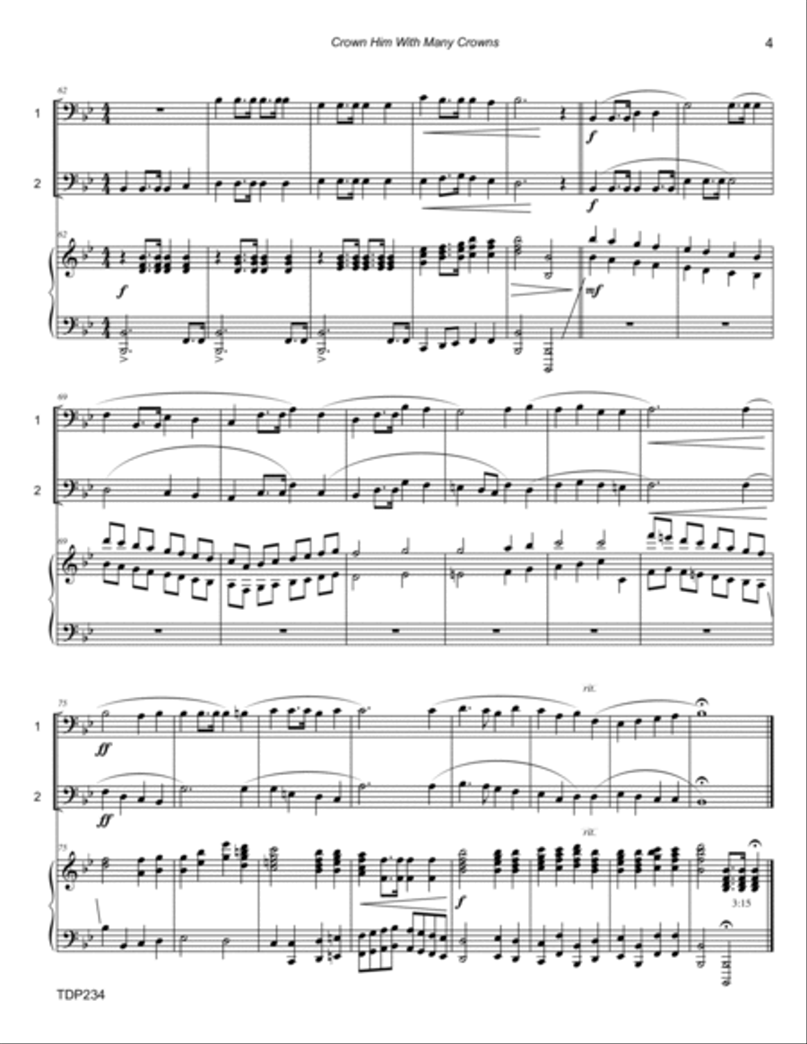 CROWN HIM WITH MANY CROWNS - TROMBONE DUET with Piano Accompaniment Trombone Duet scores gallery preview page 4
