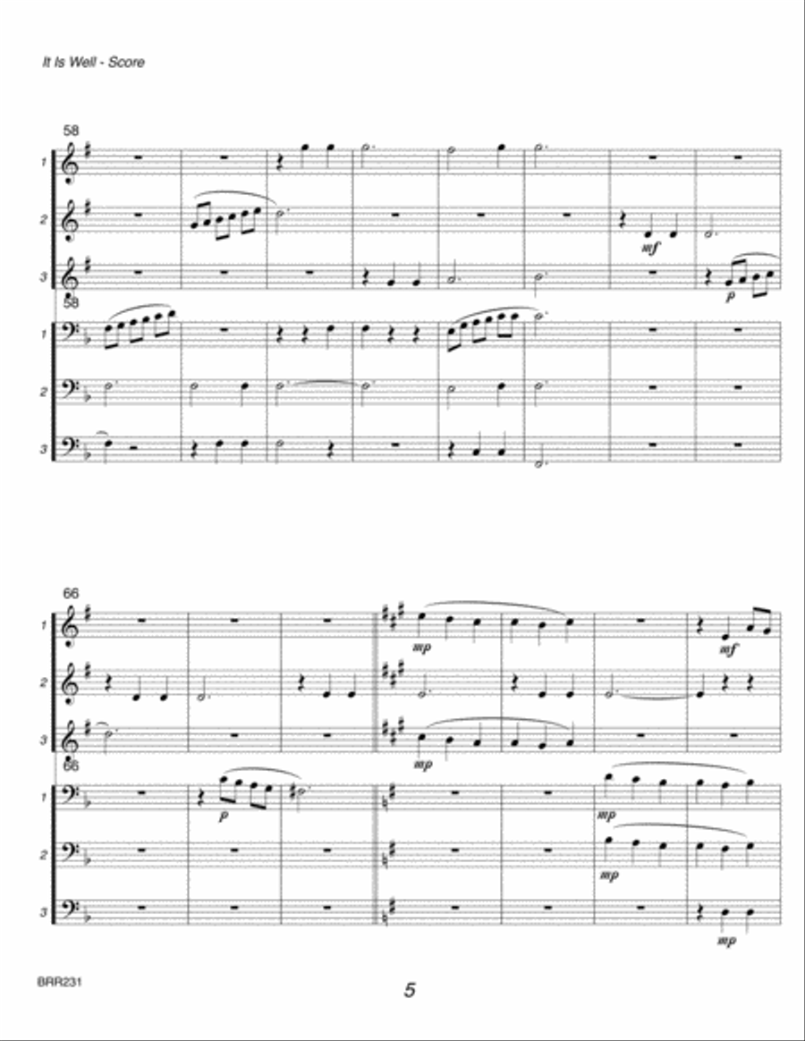 IT IS WELL WITH MY SOUL - 3 TRUMPETS and 3 TROMBONES (unaccompanied) Brass Ensemble scores gallery preview page 5