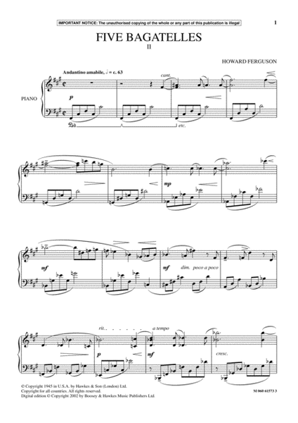Five Bagatelles (II) by Howard Ferguson Piano Solo - Digital Sheet Music