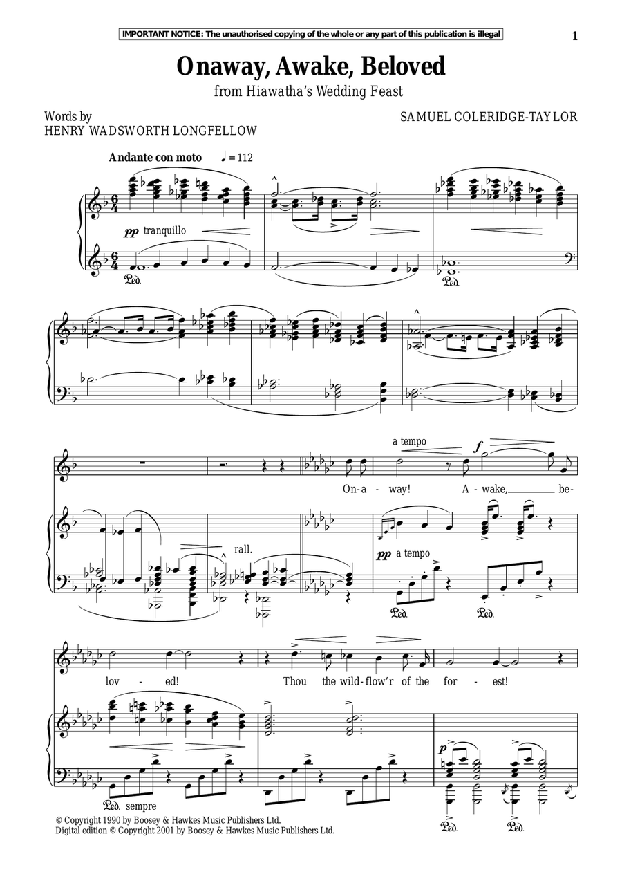 Onaway, Awake, Beloved (from Hiawatha's Wedding Feast) Piano, Vocal scores gallery preview page 1
